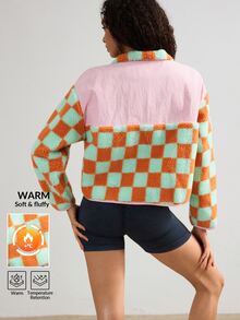 VARSIVA Women's Plaid Colorblock Casual Daily Outdoor Sports Jacket - Multicolor - View 2
