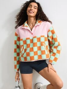 VARSIVA Women's Plaid Colorblock Casual Daily Outdoor Sports Jacket - Multicolor - View 4