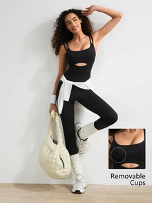 VARSIVA Women's Mesh Patchwork Casual Daily Travel Sports Jumpsuit - Black - View 1