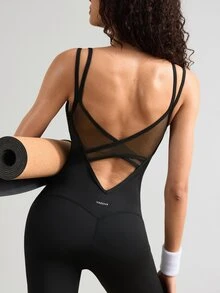 VARSIVA Women's Mesh Patchwork Casual Daily Travel Sports Jumpsuit - Black - View 7