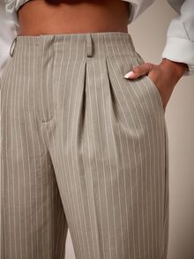 Radiana Curve Plus Size Casual Elegant Olive Green Pleated Pocket Pants For Business Formal Office Summer - Khaki - View 5
