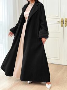 Mulvari Women's Solid Color Spliced Fluffy Cuff Relaxed Long Elegant Arabic Abaya, Casual Maxi Length Robe Abaya, For Casual Daily/Evening Party, Modest - Black - View 7