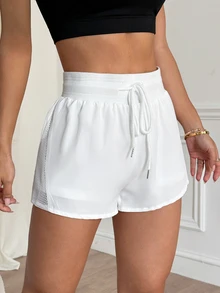 CourtClass CourtClass Women's Solid Color Drawstring Waist Hollow Out Daily Fitness Sports Shorts Sweater Shorts - White - View 7