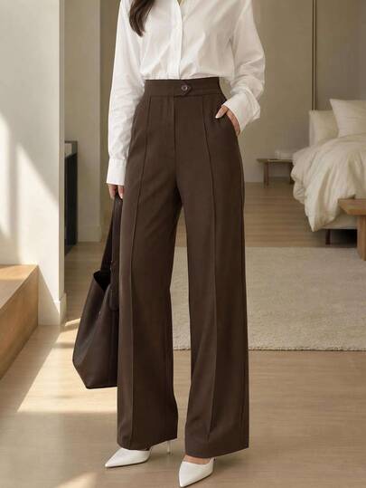 EURMUSE Damen Lässig Hosen mit weitem Bein in Unifarbe