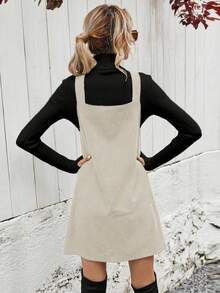 EMERY ROSE Vestido casual sin mangas con cuello en V y botones de unicolor para mujer - Albaricoque - Ver 2