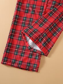 Tween Girl Dog Pattern Round Neck Short Sleeve T-Shirt And Red Plaid Long Pants Set - Red - View 8