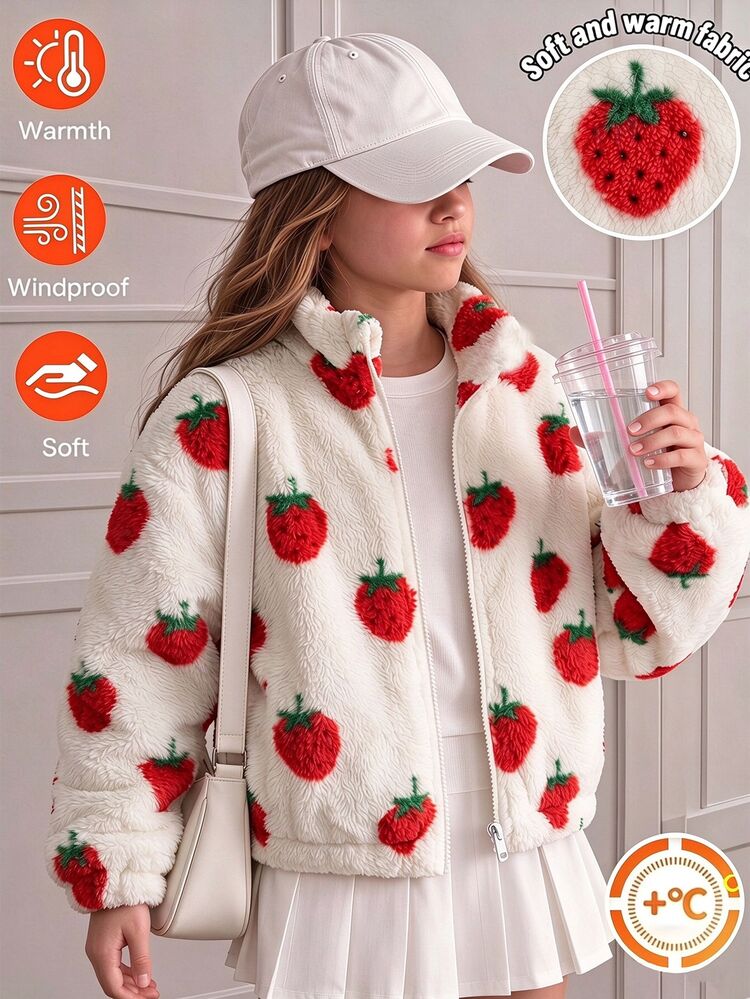 SHEIN Chaqueta para niñas preadolescentes, color café, ajuste casual, cálida para otoño/invierno, versátil y de moda, otoño, cremallera, otoño, invierno, forro polar, con capucha, estampada, linda otoño/invierno, forro térmico engrosado, conjunto de 2 piezas multicolor - Blanco - Añade 3