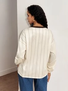 Core Rhythm Core Rhythm Athleisure Striped Print Slogan Washed Style Loose Raglan Crew Top Autumn Winter Fall City Cool Girl Cute Back To School Park Avenue - Multicolor - View 2