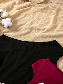 SHEIN Tween Girls 3pcs Vacation Tight Off Shoulder Multicolor T-Shirts, Summer, Casual, Outfit, Comfortable, Daily, Minimalist, Back To School - Multicolor - View 7