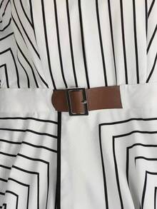 Omancia Striped Elegant Commuter Women's Long Sleeve Dress - Black and White - View 5
