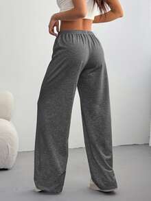 CovetEZ Women's Casual Loose Solid Color Drawstring Waist Wide Leg Sweatpants, Graduation, Teacher For Women, Back To School Gym Dark Grey Summer - Dark Grey - View 2