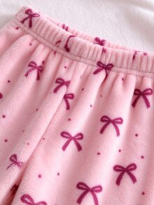 女嬰蝴蝶結印花法蘭絨居家服套裝 - 彩色 - 查看 5