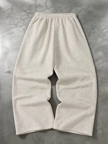 SHEIN Tween Girl Cute Black Cat Graphic Print Wide Leg Sweatpants, Elastic Drawstring Waist Casual Knit Trousers With Side Pockets For Daily Outdoor Wear - Light Grey - View 2