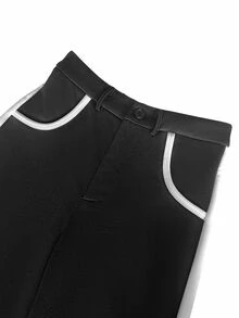 SHEIN Women's Loose Elegant Wide Leg Pants, Black & Beige Color Block, Autumn - Black and White - View 4