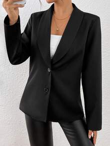 SHEIN Women's Black Long Sleeve Fitted Sexy Suit Jacket For Winter Fall Cloth For Women - Black - View 4