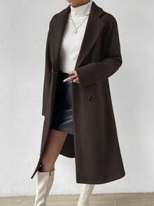 SHEIN Women's Casual Solid Color Double-Breasted Overcoat, Autumn/Winter Fall Cloth For Women - Rust Brown - View 6