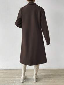 SHEIN Women's Casual Solid Color Double-Breasted Overcoat, Autumn/Winter Fall Cloth For Women - Rust Brown - View 2