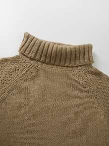 SHEIN LUNE CURVE Plus Size Women's Mid-High Neck Fashion Minimalist Baggy Casual Versatile Daily Commute Long Sleeve Pullover Knit Sweater Suitable For Fall Formal - Camel - View 5