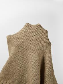 SHEIN LUNE CURVE Plus Size Women's Mid-High Neck Fashion Minimalist Baggy Casual Versatile Daily Commute Long Sleeve Pullover Knit Sweater Suitable For Fall Formal - Camel - View 6