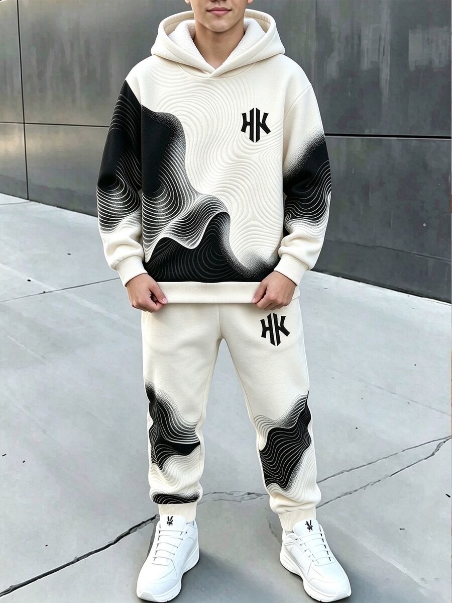 2pcs Baby Boys Sweatshirts Set Casual Navy Blue Colorblock Patchwork Loose Crew Neck Fleece Back To School Fall Outfits Winter - Multicolor - View 1