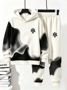 2pcs Baby Boys Sweatshirts Set Casual Navy Blue Colorblock Patchwork Loose Crew Neck Fleece Back To School Fall Outfits Winter - Multicolor - View 3