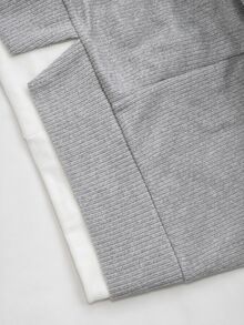 Breezaya Women's Casual Grey Crew Neck Knit Loose Drop Shoulder Lantern Sleeve Side Slit Layered 2 In 1 Long Sleeve Top - Light Grey - View 6