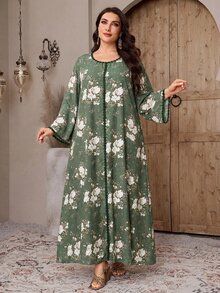 Al Najma Plus Size Women's Pink Floral Print Arabian Dress Family Christening Guest Fall Matching Modest Vacation Ninang - Multicolor - View 7