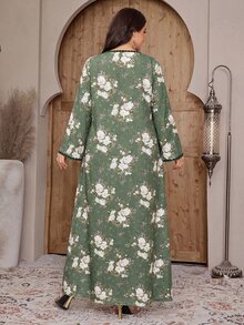 Al Najma Plus Size Women's Pink Floral Print Arabian Dress Family Christening Guest Fall Matching Modest Vacation Ninang - Multicolor - View 2
