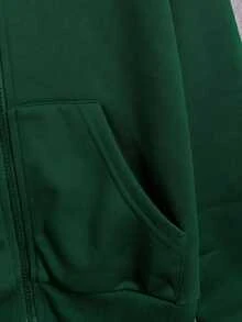 SHEIN سويت شيرت طويل الأكمام بغطاء رأس وسحاب للأولاد المراهقين، كاجوال متعدد الاستخدامات للارتداء اليومي - أخضر داكن - مشاهدة 5