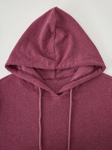 Rusticease Plus Size Solid Pink Hooded Long Sleeve Drawstring Casual Elegant Baggy Sweatshirt Fall Formal Home Vacation Going Out Travel Beach - Redwood - View 5