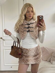 CovetEZ Women's Plush Faux Fur Button-Front Thick Coat - Brown - View 8