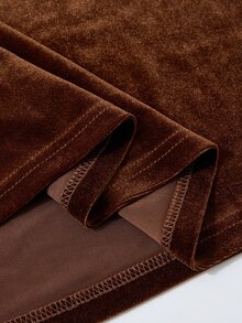 Poshavie Poshavie Plus Size Women's Elegant Velvet Dress, Stretch Fabric Comfortable To Wear, Ruched Waist Flattering Slimming, Formal Dinner, Dating, Party Brown Fall - Brown - View 7