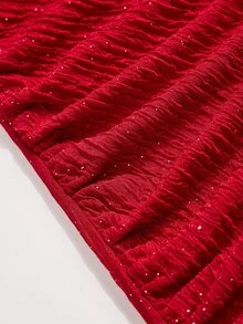 Poshavie Poshavie Plus Size Women's Shiny Split Design Pleated Elegant Celestial Waist-Cinching Halter Neck Dress New Year Christmas Evening Formal Red Sequin Summer - Red - View 7