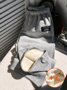 SHEIN Teen Girl Teen Girls Sweatpants, Autumn/Winter Thermal Lined Heather Grey Loose Casual Drawstring Pocket Wide Leg Sweatpants, Suitable For Daily Wear - Light Grey - View 6