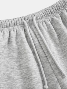 SHEIN Teen Girl Teen Girls Sweatpants, Autumn/Winter Thermal Lined Heather Grey Loose Casual Drawstring Pocket Wide Leg Sweatpants, Suitable For Daily Wear - Light Grey - View 7