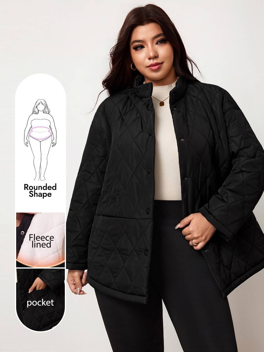 Enliva Plus-Size Women's Black Thick Coat, Autumn And Winter Plus-Size Women's Coat, Suitable For Commuting - Black - View 1