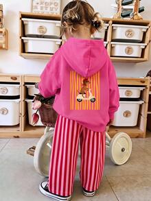 SHEIN Baby Girl Cartoon Dog Print Drop Shoulder Long Sleeve Casual Autumn Sweatshirt - Pink - View 2