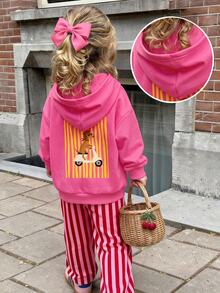 SHEIN Baby Girl Cartoon Dog Print Drop Shoulder Long Sleeve Casual Autumn Sweatshirt - Pink - View 7