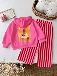 SHEIN Baby Girl Cartoon Dog Print Drop Shoulder Long Sleeve Casual Autumn Sweatshirt - Pink - View 4