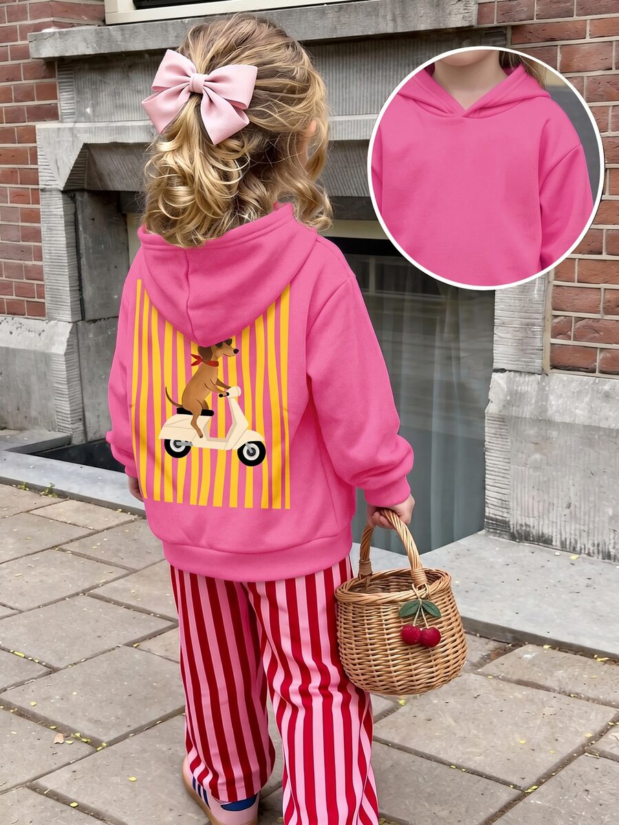 SHEIN Baby Girl Cartoon Dog Print Drop Shoulder Long Sleeve Casual Autumn Sweatshirt - Pink - View 1