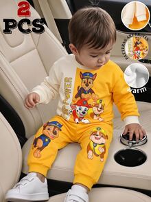 SHEIN | PAW Patrol Baby Boys 2pcs Cartoon Graphic Print Colorblock Crew Neck Long Sleeve Sweatshirt And Sweatpants Set - Multicolor - View 3
