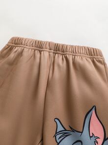 TOM & JERRY X SHEIN 2件組男童卡通拼色印花長袖運動衫與長褲套裝，柔軟休閒服飾，適合春秋日常穿著與玩耍 - 彩色 - 查看 5