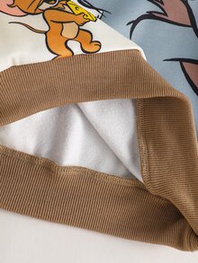 TOM & JERRY X SHEIN 2件組男童卡通拼色印花長袖運動衫與長褲套裝，柔軟休閒服飾，適合春秋日常穿著與玩耍 - 彩色 - 查看 6