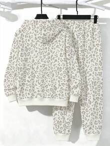 2pcs Set Tween Boy Leopard Print Minimalist ComfortableCrew Neck Sweatshirt & Sweatpants Outfit, Casual Comfortable, Back To School And Party - Multicolor - View 2