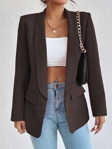 Rafferiza Blazer de manga larga de unicolor y elegante para el trabajo y los desplazamientos - Café integral - Ver 2