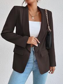 Rafferiza Blazer de manga larga de unicolor y elegante para el trabajo y los desplazamientos - Café integral - Ver 4