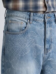 Slateforde Men's Loose Fit Jacquard Denim Wide Leg Pants Perfect Holiday Gift For Boyfriend & Husband - Light Wash - View 6