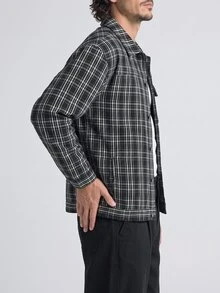 Slateforde 男士格子长袖单排扣工装口袋休闲牛仔宽松夹克，秋季 - 彩色 - 查看 5