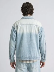Slateforde Men's Letter Front Button Long Sleeve Pocket Simple Casual Academia Denim Jacket, For Going Out, Friends - Light Wash - View 3