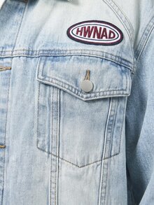 Slateforde Men's Letter Front Button Long Sleeve Pocket Simple Casual Academia Denim Jacket, For Going Out, Friends - Light Wash - View 4